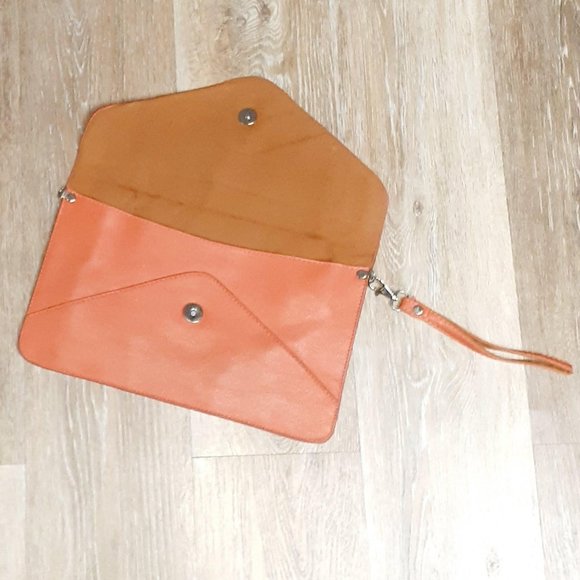 Orange Faux Leather Envelope Clutch purse - Picture 3 of 5